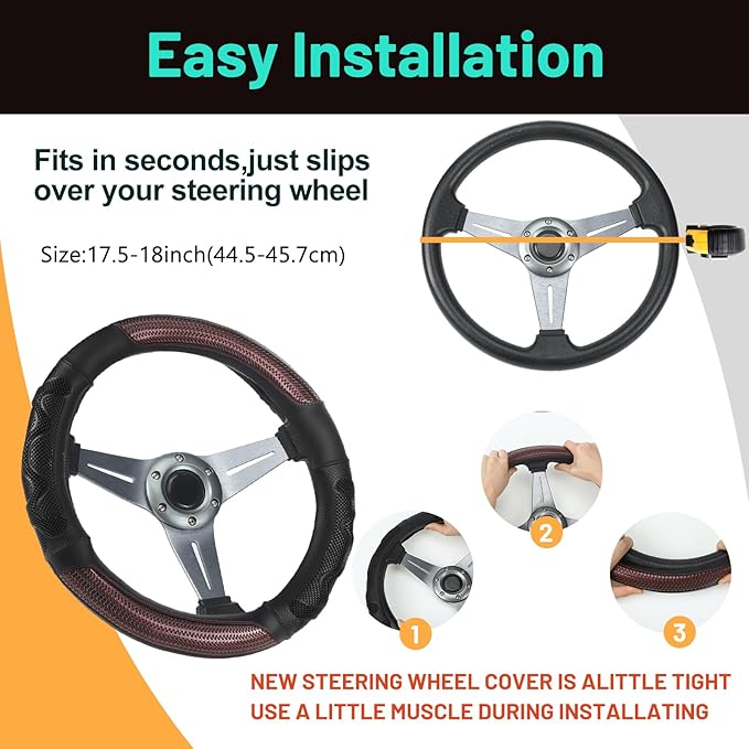 DaisyInner 18 Inch Semi Truck Steering Wheel Cover Heavy Duty Leather Wheel Comfy Grip Cover Anti Slip Car Accessory Fits Rv, Big Rig 18 Wheeler and Pickup (Black, Classic Style)