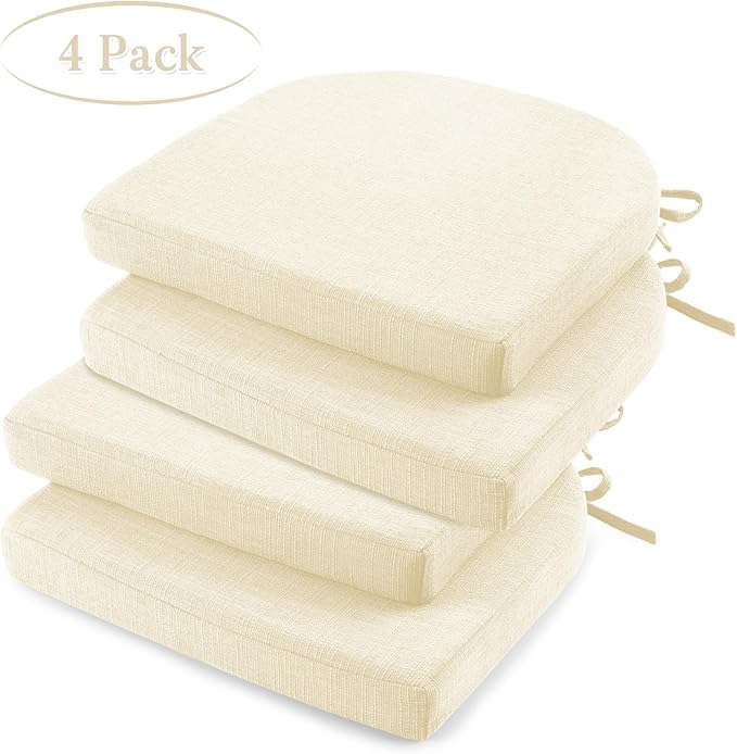 Basic Beyond Chair Cushions for Dining Chairs 4 Pack, Kitchen Chair Cushions with Ties and Non Slip Backing, 16 x 16 inches Chair Pads for Dining Chairs (Beige)