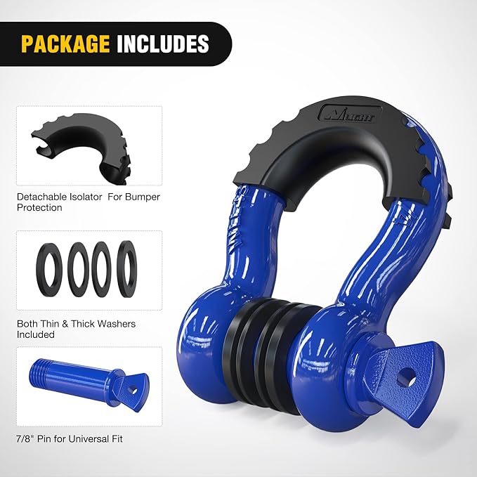 Nilight 2 Pack 3/4" D-Ring Shackle with 7/8" Screw Pin 41,887lbs Break Strength, Heavy Duty Off Road Recovery with Isolators Washers for Use with Tow Strap, Winch, Off-Road Jeep Truck Vehicle