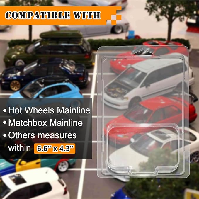 50 Pcs Protector Case Compatible with Hot Wheels Display Case Storage Case Plastic Model Car Clamshell Cases Display Clear Die Cast Car Blister Pack Covers Protector for Hotwheels Toy Car Set