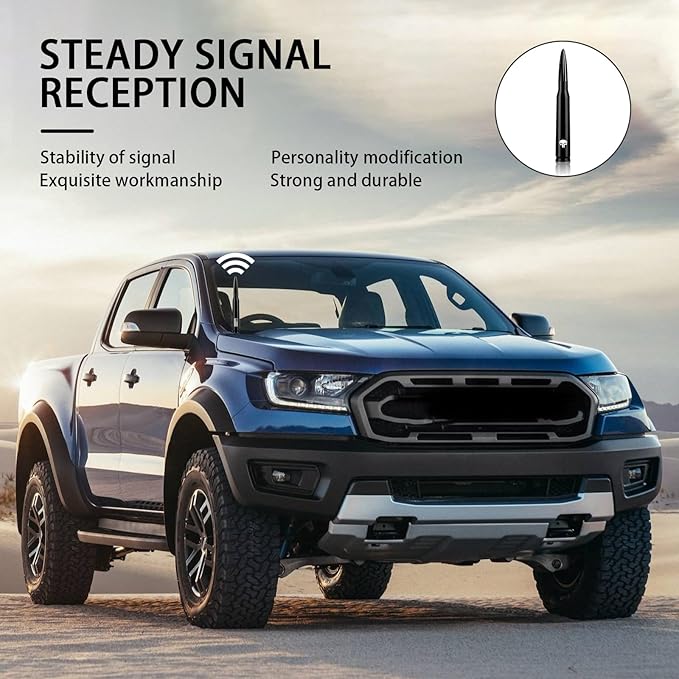 Ajxn 1 PC Car Truck Bullet Antenna, Auto Antenna Mast, Suitable for GM Chevy Silverado 1500 2500 3500 HD Avalanche GMC Sierra 1500 2500 3500 Denali Heavy Duty Pickup Trucks Accessories (Black #1)