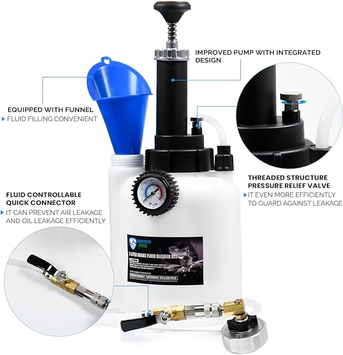 SMOTIVEPRO 3L Manual Brake Bleeder Fluid Pump and 1L Waste Oil Bottle, One Man Professional Brake Bleeder Kit Suitable for Buick/Cadillac/Chevrolet/Ford/Mazda/Tesla