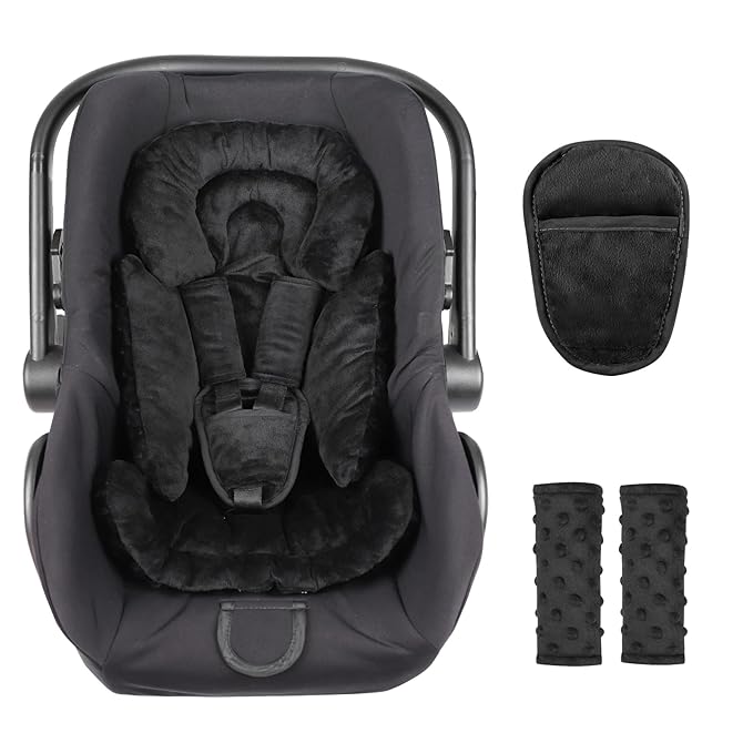 Infant Car Seat Insert Boy Girl, 3 in 1 Newborn Carseat Insert with Strap Pads, Car Seat Head Support for Baby Strollers, Swings, and Bouncers, Comfortable and Machine Washable, Black