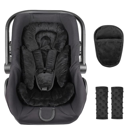 Infant Car Seat Insert Boy Girl, 3 in 1 Newborn Carseat Insert with Strap Pads, Car Seat Head Support for Baby Strollers, Swings, and Bouncers, Comfortable and Machine Washable, Black
