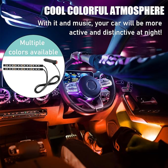 Yourkar Car LED Strip Light, 24 LED Interior Under Dash Atmosphere Lights with Cigarette Lighter, Vehicle Decor Lamp Ambient Night Light Strip Lighting, Universal Car Accessories (Orange)