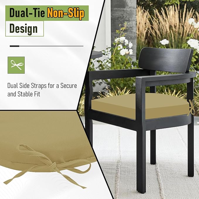 Basic Beyond Outdoor Chair Cushions Set of 4, Outdoor Cushions for Patio Furniture, Water Resistant Patio Chair Cushions with 2 Ties, 17x16x2, Khaki