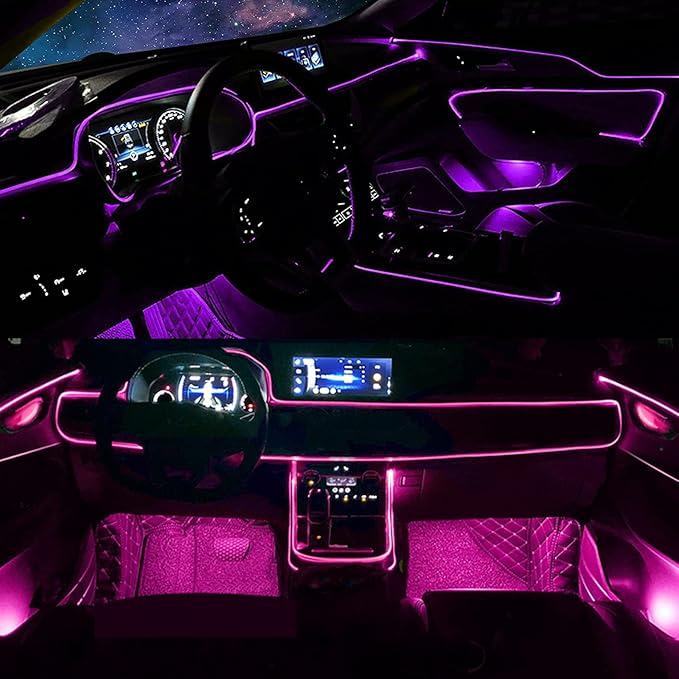 DEHERANE Interior Car LED Strip Lights, RGB 6 in 1 Ambient Lighting Kit with 315 inches Integrated Fiber Optic, 16 Million Colors Car Interior Lights with Wireless APP& Remote Control, Sync to Music