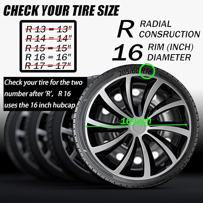 Hubcap Wheel Cover Replacement R16 Hub Caps Universal-Fit Steel Wheel Rim Cover ABS Material Exterior Accessories for Car Truck SUV -Set of 4（16-inch，Silver-Black）