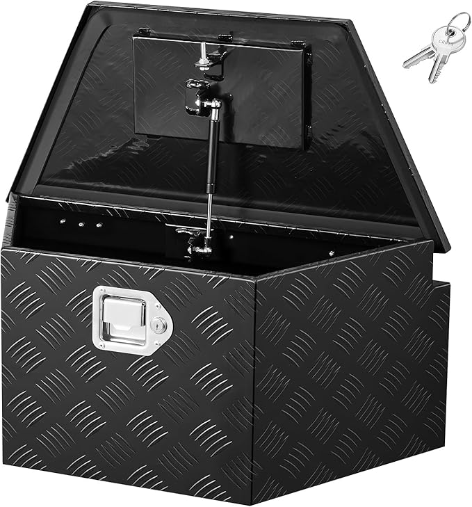 VEVOR Trailer Tongue Box, Heavy Duty Trailer Tongue Tool Box Storage Organizer with Lock & Keys, Utility Tool Chest for Pickup Truck Bed, RV, SUV, Off-Road Vehicle, Aluminum, 26" x 13" x 12", Black