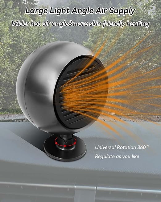 12V 180W 2-in-1 Car Heater & Cooler, Portable Windshield Defroster with 360° Rotating Suction Mount, Plugs into Cigarette Lighter, Black