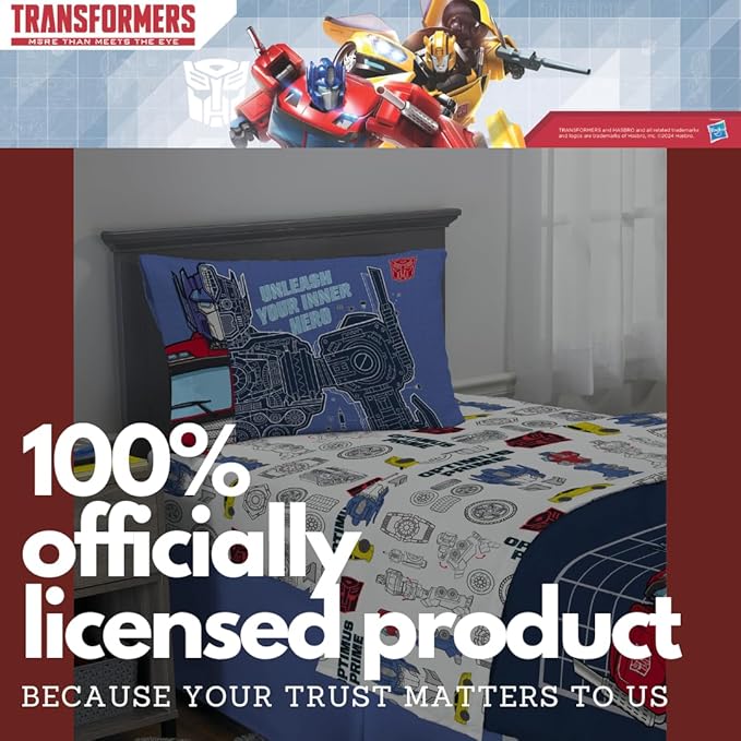 Transformers Optimus Prime Kids Bedding Super Soft Microfiber Comforter and Sheet Set, 5 Piece Full Size, (Officially Licensed Product) by Franco