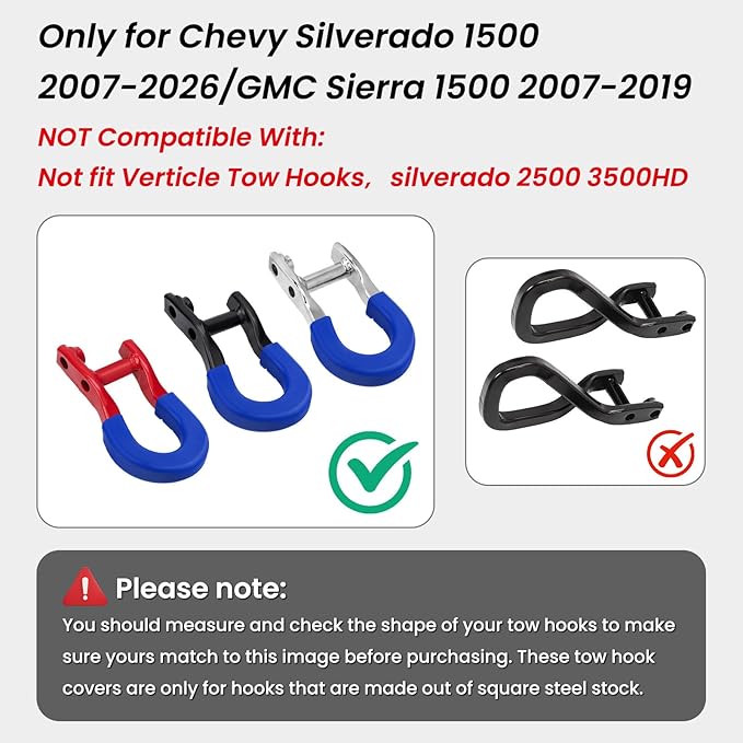 Extended Tow Hook Covers for Silverado 1500 2007-2026/GMC Sierra 1500 2007-2019, Tow Hooks Covers Compatible with Chevrolet Silverado 1500 Accessories Blue (Not fit Verticle Tow Hooks)
