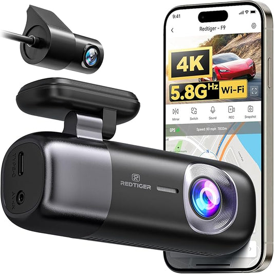 REDTIGER F9 Dash Cam 4K Front and Rear 1080P, WiFi GPS Car Camera with 32GB Card, Dual Dash Camera for Cars, Loop Recording, Night Vision, Parking Mode, Smart App Control, Support 256GB Max