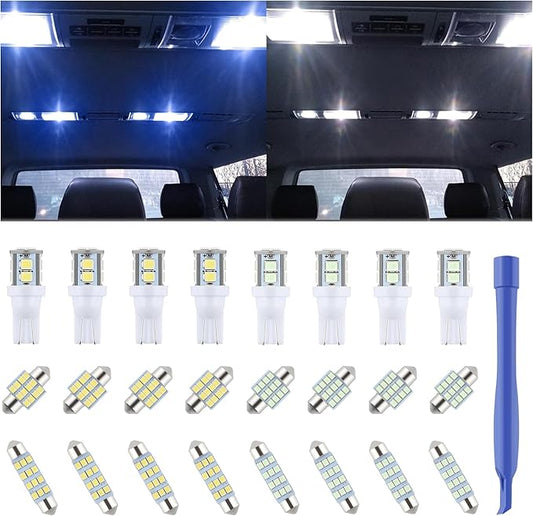 iFunyLED 24 Pieces Dome Light LED Car Interior Bulb Kit Set 194 T10 DE3175 578 31mm 42mm Bulbs Interior Replacement Lights for Car Map License Plate Door Side Marker Cornering Trunk - White+Ice Blue