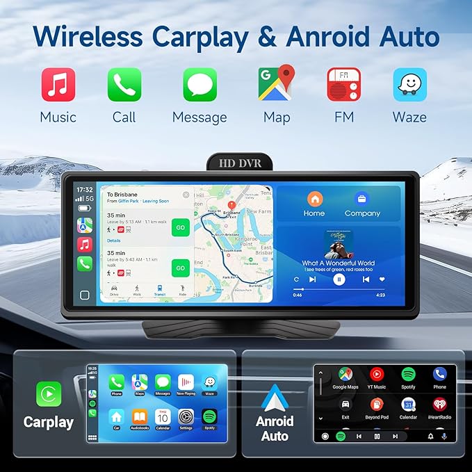 Haudio Portable Wireless Carplay Car Stereo, 10.26" HD Touchscreen for Car with Apple CarPlay & Android Auto with Backup Camera, GPS, Bluetooth, Voice Control, Mirror Link, FM, AUX, Universal Fit