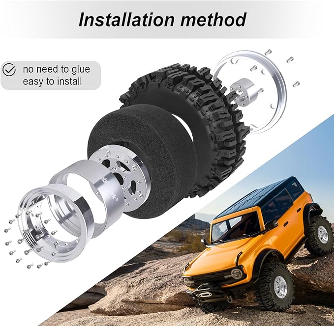 HobbyPark Negative Offset -10mm Deep Dish Aluminum Chrome 1.9 Beadlock Wheels and 1.9 Mud Slingers Tires for 1/10 RC Crawler Axial SCX10 TRX4 VS4-10 Gen8 RC4WD, Set of 4