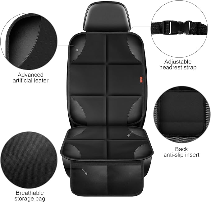 XHYANG Car Seat Protector 1 Pack Car Seat Cushion Mat Thickest Padding,Waterproof 600D Fabric Car Seat Covers for Non-Slip Backing Mesh Pockets for Baby and Pet (Gray, 2 Pcs)