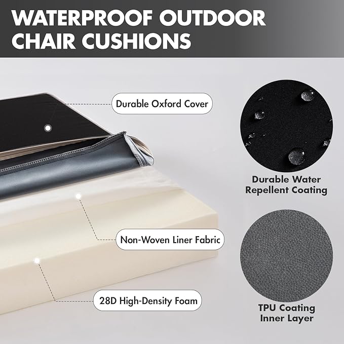 MIULEE Black 24 x 24 x 4 Outdoor Chair Cushions Waterproof Patio Chair Cushions with Adjustable Straps Set of 2 for Patio Furniture 3-Year Color Fastness Garden Sofa Couch