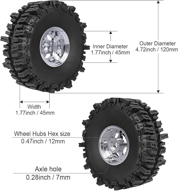 HobbyPark Negative Offset -10mm Deep Dish Aluminum Chrome 1.9 Beadlock Wheels and 1.9 Mud Slingers Tires for 1/10 RC Crawler Axial SCX10 TRX4 VS4-10 Gen8 RC4WD, Set of 4