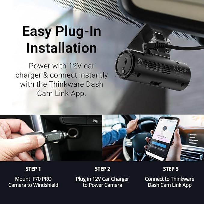 Thinkware F70 PRO Dash Cam 1080P FHD, Wi-Fi Car Camera, 140° Wide Angle, Super Night Vision, Smart Parking Mode, G-Sensor, Includes 32GB SD Card