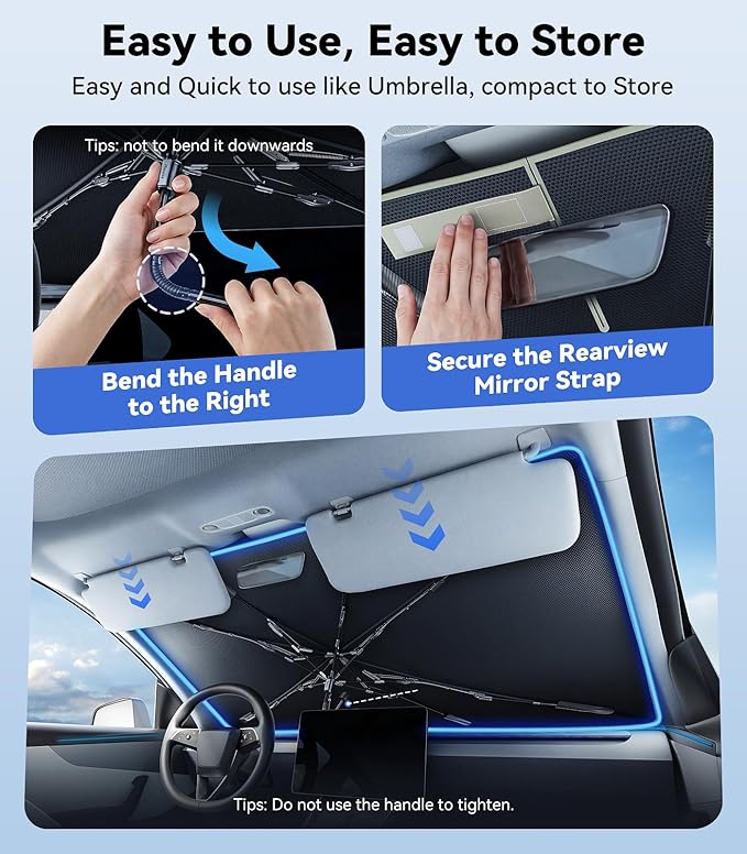 [Upgraded] Nmoiss Windshield Sun Shade Umbrella - [Vinyl Coating Heat Shield] Protect Car from Sun Rays & Heat Damage Keep Cool and Protect Interior, Spring Structure Edge Large 61" L x 35" W