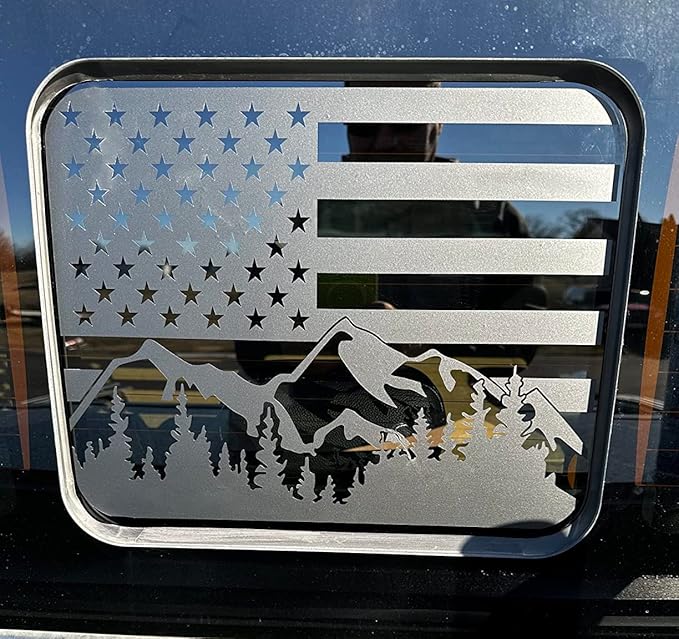 for Ford F150 F250 F350 2015–2025 2026 Matte Black Rear Window American Flag Decal, USA Truck Back Center Vinyl Sticker, Patriotic Rear Sliding Window Decal for Ford F150