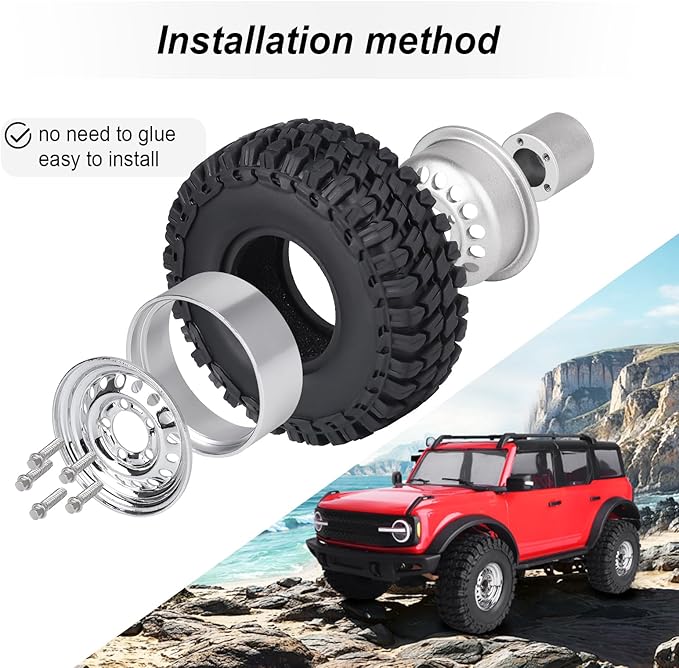 HobbyPark 1.0 Beadlock Wheels and Tires Negative Offset Stamped Steel 1.0" Wheels 1.0 Beadlocks for 1/24 1/18 RC Crawler TRX4M SCX24 FCX24 Upgrades Parts Soft Rubber Good Grip (w/52x20mm Tires B)