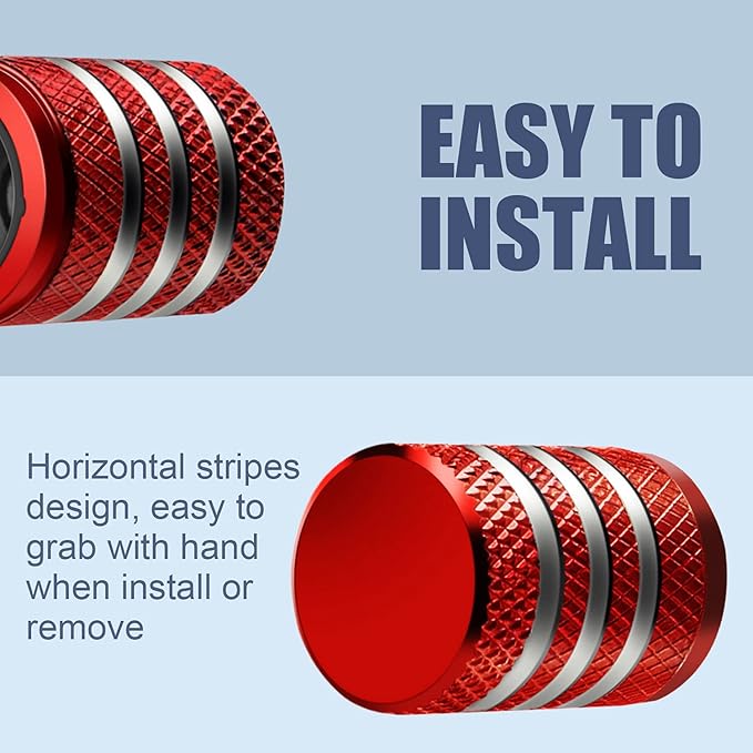 Tire Valve Stem Cap Cover - (5 Pack) Tire Air Caps Metal with Plastic Liner Corrosion Resistant Leak-Proof for Car Truck Motorcycle SUV and Bike Red
