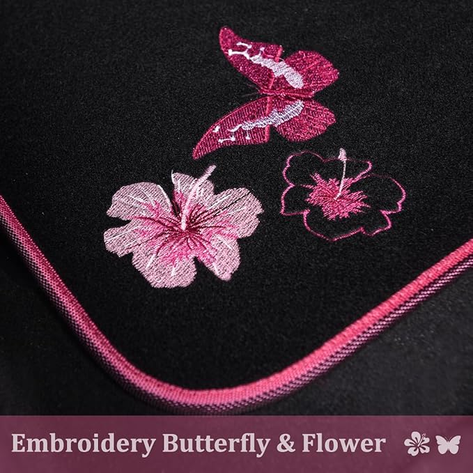 CAR PASS Embroidery Butterfly and Flower Car Floor Mats, Pink Car Floor Mats Universal Fit 95% Automotive,SUVS,Sedan,Vans,for Cute Women,Girly,Set of 4 (Black with Pink)