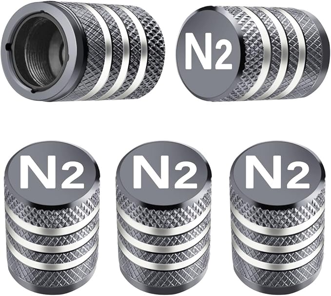 Tire Valve Stem Caps Cover - (5 Pack) Tire Air Cap N2 Nitrogen Metal with Plastic Liner Corrosion Resistant Leak-Proof for Car Truck Motorcycle Bike Grey