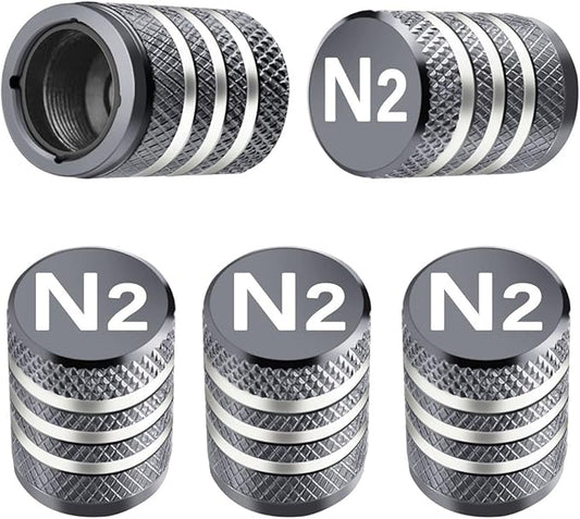 Tire Valve Stem Caps Cover - (5 Pack) Tire Air Cap N2 Nitrogen Metal with Plastic Liner Corrosion Resistant Leak-Proof for Car Truck Motorcycle Bike Grey