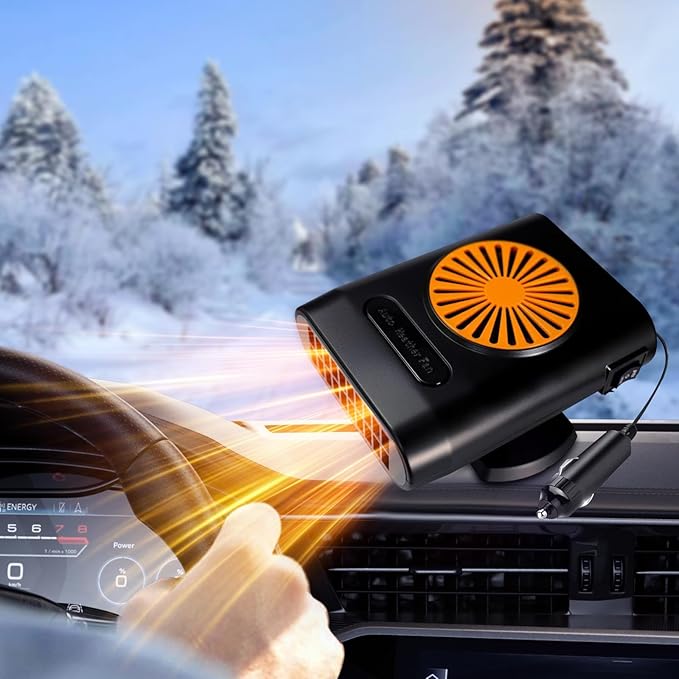 12V Car Heater,200W 2 in1 Automobile Windshield Heating Fan/Cooling Fan Car Defroster That Plugs Into Cigarette Lighter (Orange&Black)
