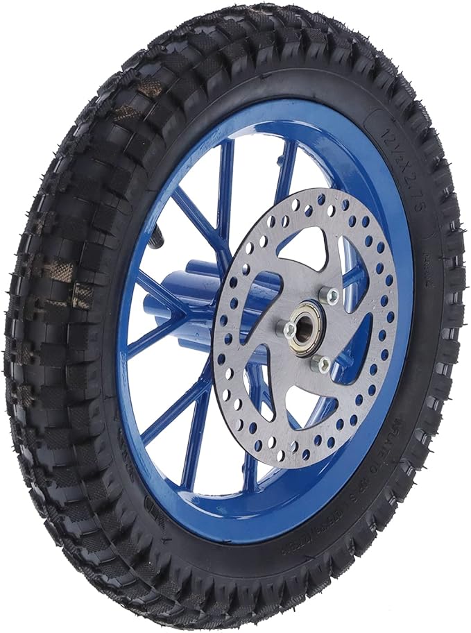 12.5 Inch Front Dirt Bike Tire,Mini Bike Front Wheel and Tire Disc Brake,Tyre Rubber Front Wheel Tire 12.5X2.75In Disc Brake Sprocket Bolts for 2 Stroke Mini Dirt Bike(C (Blue))