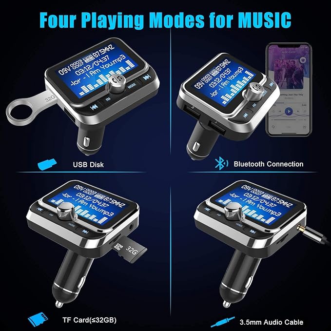 Bluetooth FM Transmitter for Car, Wireless Bluetooth 5.0 Radio Adapter Car Kit with Handsfree Calling 2 USB Ports Voltage Detection Support TF Card U-Disk
