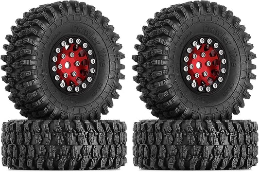 INJORA 1.0 Beadlock Wheel S5 Super Soft Sticky Crawler Tires for TRX4M Axial AX24 SCX24 FCX24 Enduro24 Upgrade, 57 * 22mm(Red)