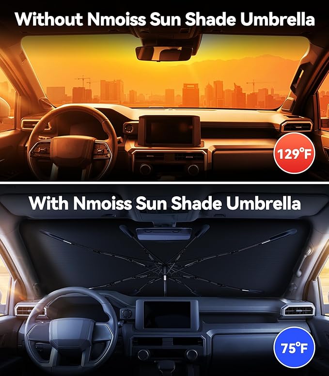 Nmoiss Windshield Sun Shade Umbrella for Toyota Tacoma - [Vinyl Coating Heat Shield] Protect Car from Sun Rays & Heat Damage Keep Cool and Protect Interior, Spring Structure Edge