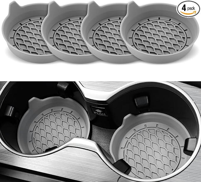SINGARO Car Cup Holder Coaster, Silicone Cup Holder Insert, Universal Non-Slip Cup Holders, Car Accessories Interior for Women and Man 4 Pack Gray