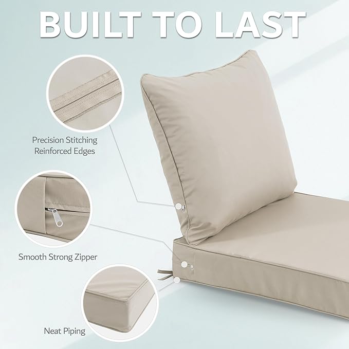22x22 Inch Patio Chair Cushions Set of 4, Outdoor Furniture Cushions - Removable Cover, Water-Repellent, Fade-Resistant, Non-Slip Bottom & Straps, Replacement for Lawn, Porch & Deck Chair - Cream
