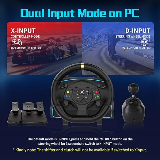 NBCP PC Racing Wheel-1080 Degree Gaming Steering Wheel with and 6-Speed H-Pattern Shifter and Linear Pedal,Sensitivity Adjustment,Angle Locking,Double vibration-Gaming Steering Wheel for PC, PS3