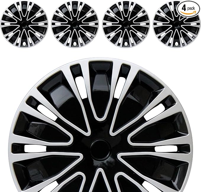 Hubcap Wheel Cover Replacement R14 Hub Caps Universal-Fit Steel Wheel Rim Cover ABS Material Exterior Accessories for Car Truck SUV -Set of 4（14-inch，Silver-Black）