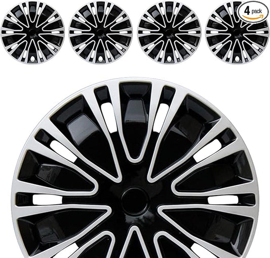 Hubcap Wheel Cover Replacement R14 Hub Caps Universal-Fit Steel Wheel Rim Cover ABS Material Exterior Accessories for Car Truck SUV -Set of 4（14-inch，Silver-Black）