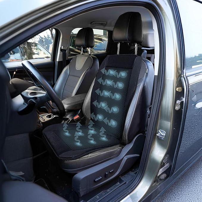 ZONETECH Cooling Car Seat Cushion 12V Black Automotive Adjustable Temperature Comfortable Cooling Car Seat Cover