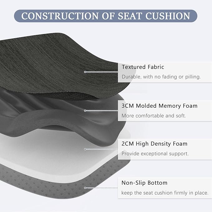 baibu Kitchen Chair Cushions Set of 2, Dual-Layer Patented Design Memory Foam Dining Chair Pads with Ties and Washable Cover, 2 Pack, 17" x 16" x 2", Black