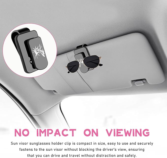 Ohleats Sunglasses Holder for Car Sun Visor, Statue of Liberty Metal Auto Eyeglass Hanger Clip, Multi-Function Ticket Card Clip Eyeglasses Mount, Car Accessories for Men Women (Gray)