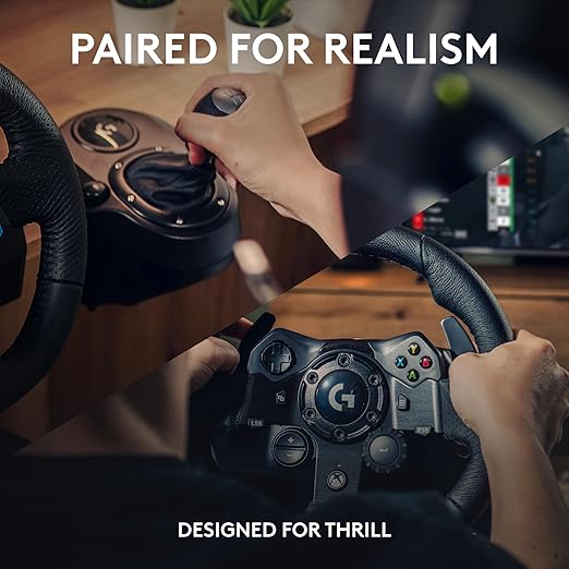Logitech G923 Racing Wheel and Pedals, TRUEFORCE Force Feedback, Real Leather + Logitech G Driving Force Shifter - Xbox X|S, Xbox One, PC, Mac - Black