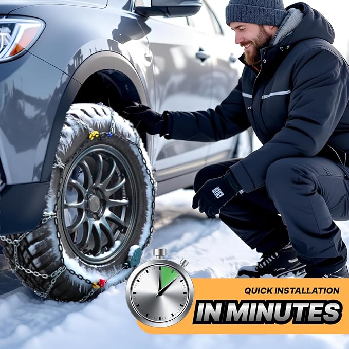 Auto Fixing Snow Chains for Car Tires, Tire Chains for Passenger Cars, Sedan, SUVs, Quick Fit & Easy Installation Snow Tire Chains, Portable Reusable Emergency Tire Traction Chain, Set of 2 (HPK-1553)