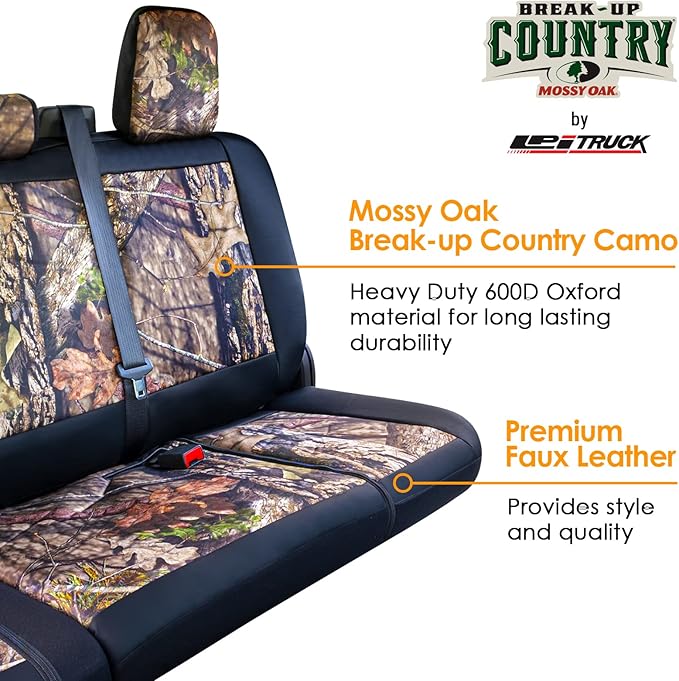 Mossy Oak Camo Truck Bench Seat Cover Fits All Full-Size Silverado F-150 Ram Sierra Titan Tundra Pickup Trucks; Folding Bench or Standard Bench Seats; 70% Polyester, 30% Polyurethane