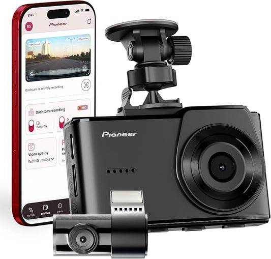 Pioneer VREC-H520DC Dual Dash Cam Front and Rear Car Camera - Large Screen, 2K Resolution, Starvis Night Vision, 140 Degree Wide Lens, ADAS Safety Alerts, Built In GPS, Impact Detection, 24/7 Coverage