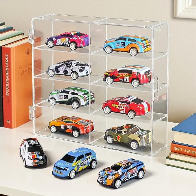 1/64 Scale Matchbox Wheels Toy Car Display Case Holds 32 Toy Cars Storage Organizer, Clear Display Box with Clear Snap-On Dust Cover 6.5 X 7.5 X 1.6 Inches 4 Pack