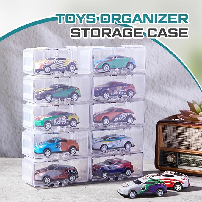Marsui 100 Pcs 1/64 Scale Toy Cars Organizer Storage Case Clear Individual Toy Car Display Case1.4 x 1.4 x 3.5 Inches (White)